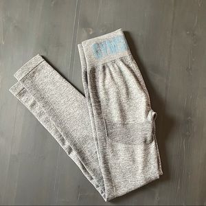 GYMSHARK Flex High Waist Leggings Gray w Blue Lettering